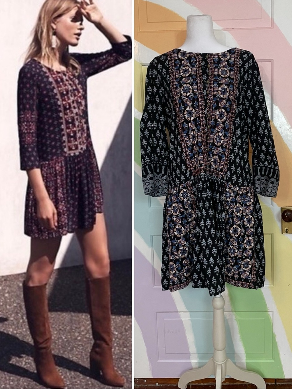 Anthropologie Vanessa Virginia Kaleidoscope Embrodiered Boho Dress Sz M 💚🎀